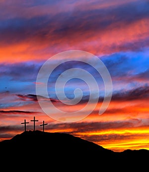 Easter sunset sky with crosses, Christian