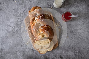 Easter sweet bread. Easter time, springtime. Top view