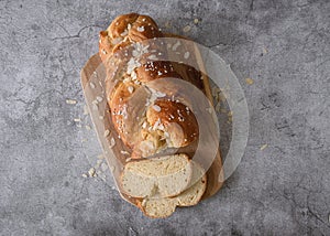 Easter sweet bread. Easter time, springtime. Top view