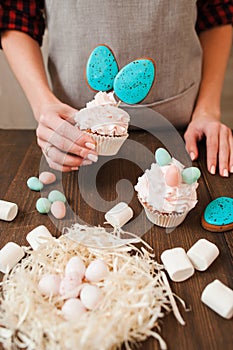 Easter sweets and desserts. Decor for celebration. photo