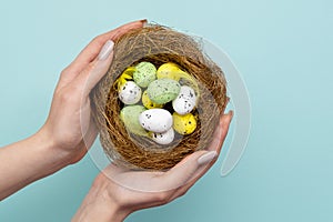 easter symbol festive gift hands color eggs nest