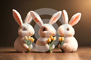 Easter symbols, fluffy white bunnies. AI generated illustration