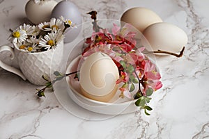 Easter table decoration with neutral colors