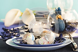 Easter table setting in blue and white