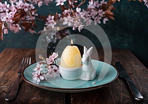 Easter table setting with candle