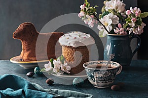 Easter table setting with easter cake