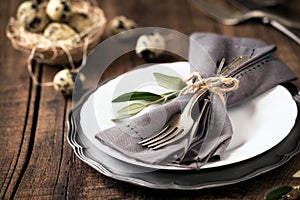 Easter table setting with plate and silverware