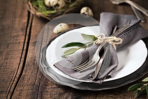 Easter table setting with plate and silverware