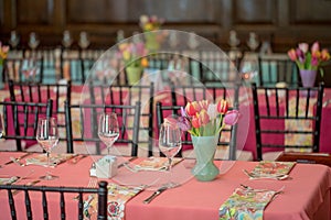 Floral Table Decorations With vases and tulips photo