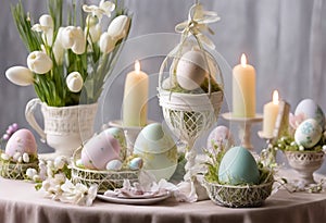 easter table settings still life with eggs