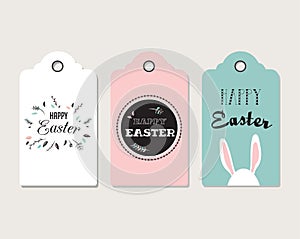 Easter tags, labels with cute bunny and flowers
