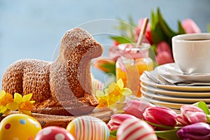 Easter tea table with a speciality lamb cake