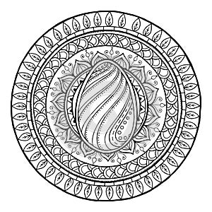 Easter theme. Circle tribal doodle ornament with egg.