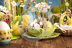 Easter theme. Easter decorations. Place for text.