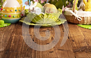 Easter theme. Easter decorations. Place for text.