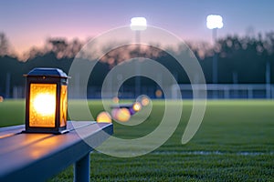 A easter themed soccer stadium at dawn, the early morning light casting a serene glow.