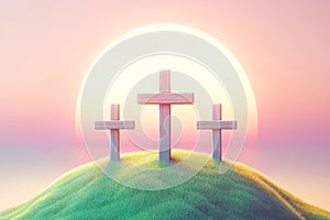 Easter Three Crosses Salvation Sacrifice Crucifixion Jesus Thieves Sunday Risen Morning Sunrise AI Generated