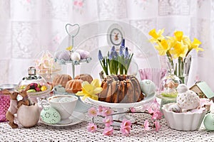 Easter traditional cakes on festive table