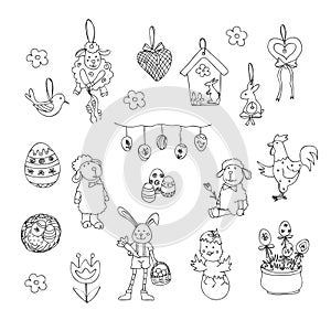 Easter traditional symbols collection - happy easter doodle set