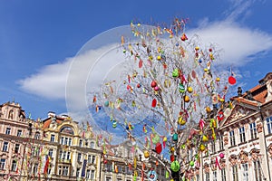 Easter tree against sky in Prague