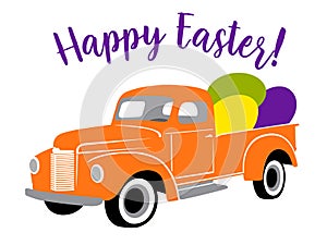 Easter truck loaded with easter eggs - digital vector graphic