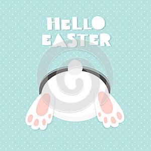 Easter vector illustration with cute bunny's paws and tail on the hole