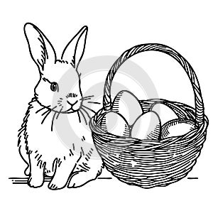 Easter vector illustration. Hand drawn sketches. Design elements. Hand drawn easter bunny, easter