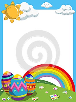 Easter vertical frame decorated eggs rainbow meadow