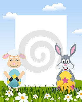 Easter Vertical Frame - Lamb & Rabbit