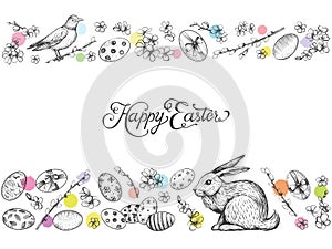 Easter vintage vector banner. Hand drawn card.