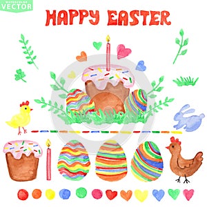 Easter watercolor set.Isolated decor,clipart