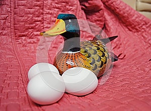 Easter white eggs and duck