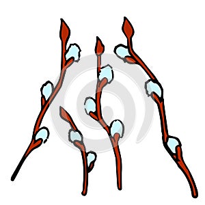 Easter Willow branches sticker set on white isolated backdrop stock vector illustration