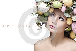 Easter Woman. Spring Girl with Fashion Hairstyle