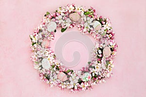 Easter Wreath with Apple Blossom and Decorated Eggs