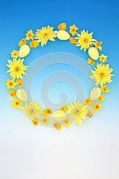 Easter Wreath with Decorative Eggs and Spring Flowers
