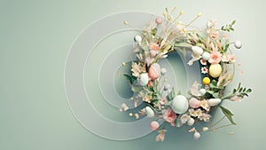 Easter wreath made of Easter eggs, flowers and berries