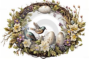 Easter wreath sublimation PNG, Isolated on White Background.