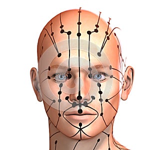 Eastern or Asian acupuncture and acupressure points on a male body