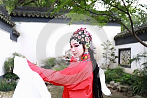 Aisa Chinese woman Peking Beijing Opera Costumes Pavilion garden China traditional role drama play bride dance perform