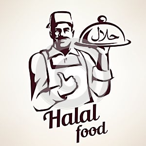 Eastern chef with plate of halal food