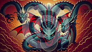 Eastern dragon in asian illustration style. AI generated video