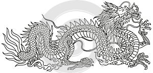 Eastern Dragon lineart. Side view. Black and white