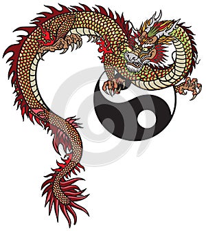Eastern dragon and Yin Yang symbol
