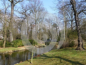 Bridge over the creek in the Schitnitsky Park in Wroclaw in spring