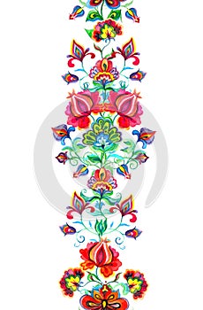 Eastern european decor - seamless floral border with ethnic flowers. Watercolor banner