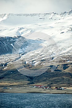 Eastern fjords, blue sea, snow mountain, Iceland