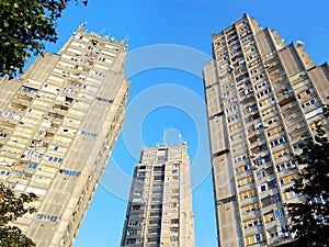 Eastern Gate of Belgrade. A group of three identical skyscrapers. photo