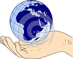 Eastern hemisphere of the planet earth in hand