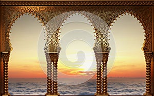 Eastern indian arabic arch evening sea view